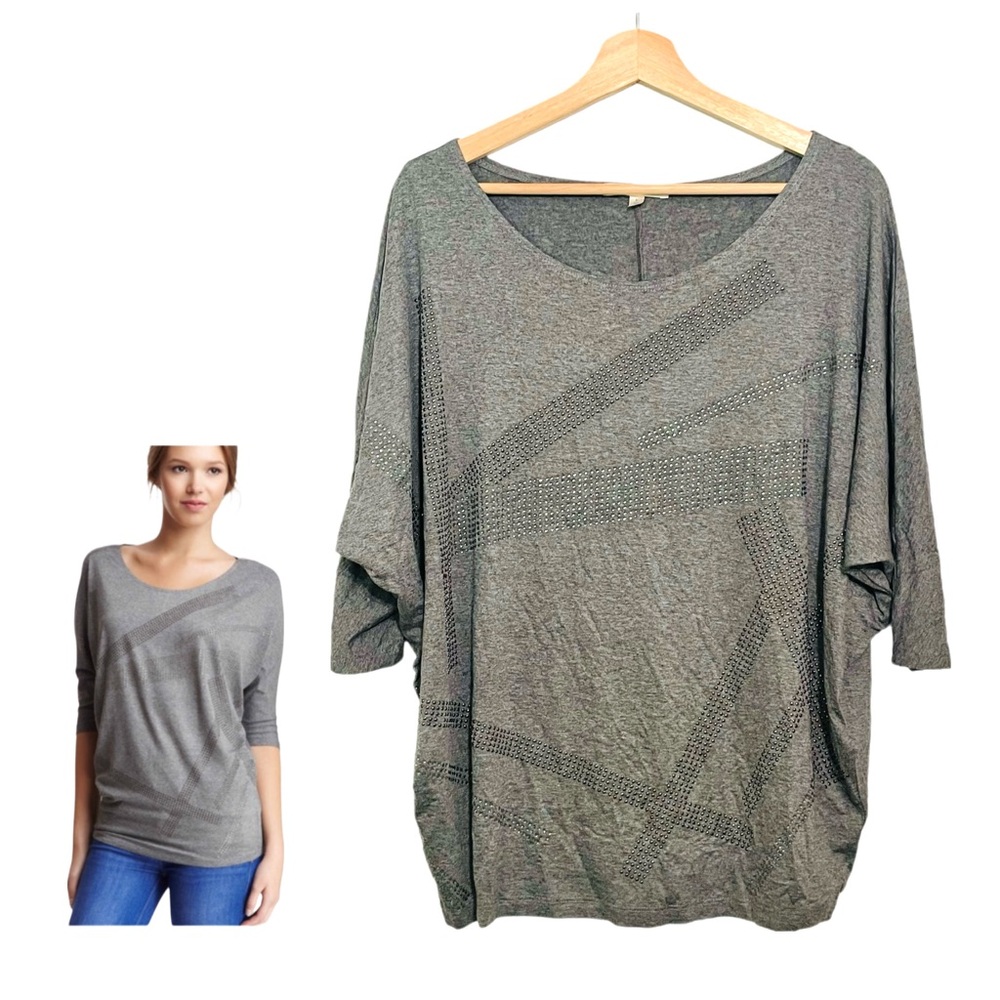 Laila Jayde Gray Scoop Neck Studded Dolman Blouse Top Size Large Edgy